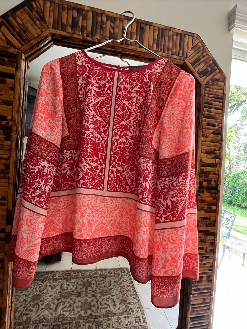 Vince Camuto Women’s Red & Coral Printed Long-Sleeve Blouse